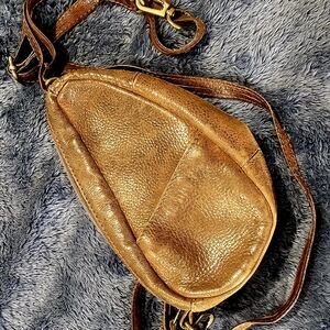 LL Bean Small Leather Cross-Body, full grain brown leather